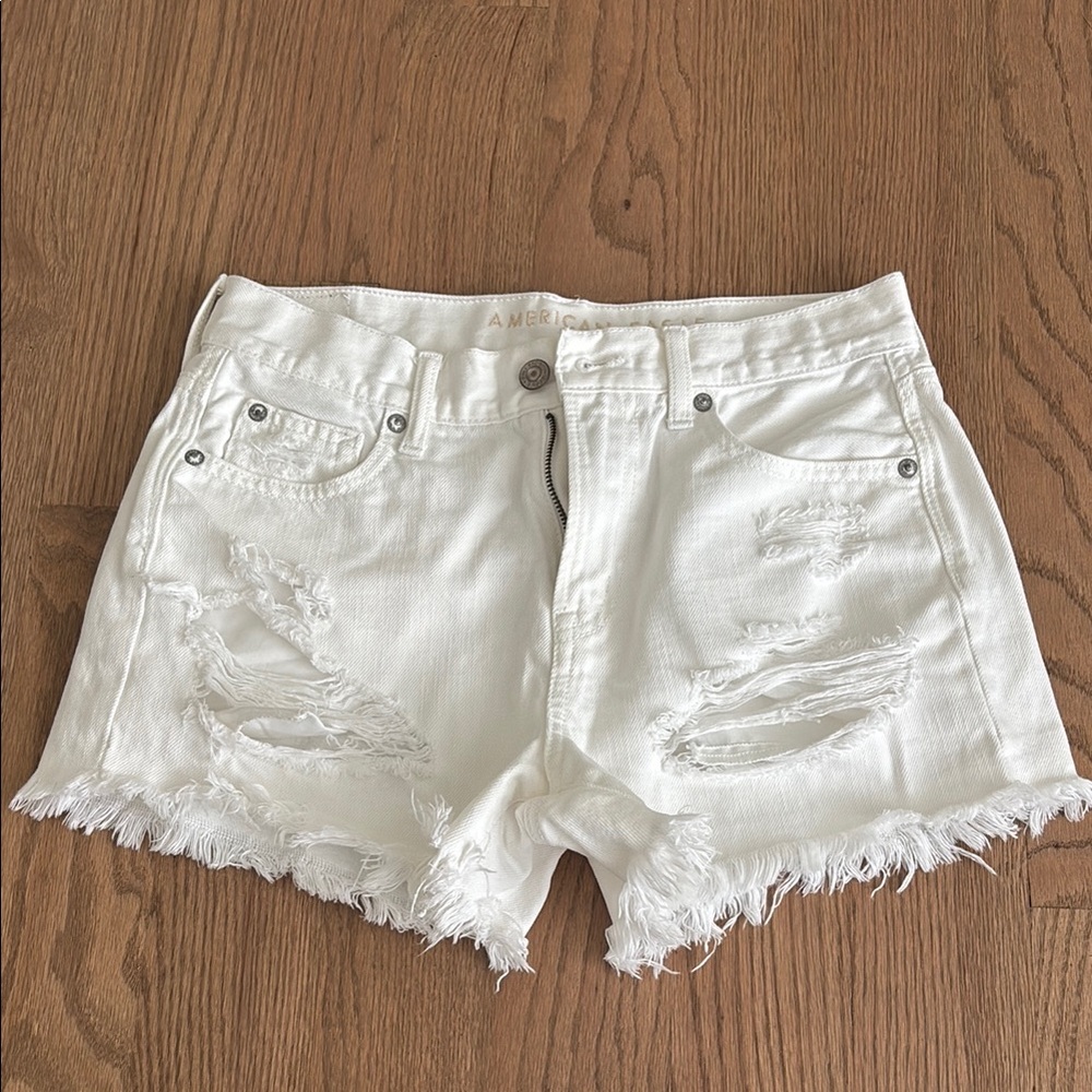 American Eagle Outfitters White Distressed Jean Shorts
